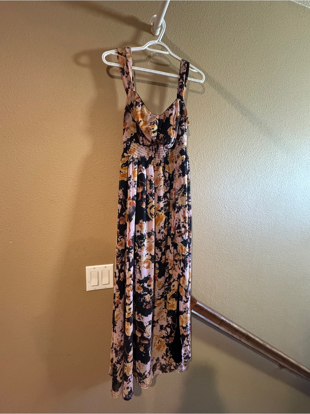 Floral Sleeveless Maxi Dress in Blush and Black